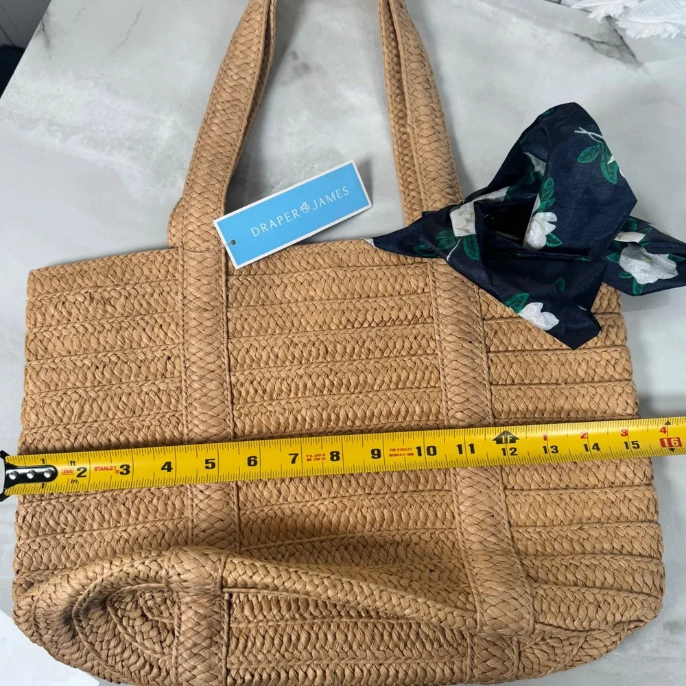 Draper James Everyday Straw Bag Tote With Floral Scarf Preppy‎ Beach Summer New